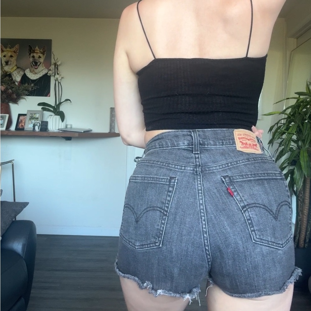 Levis gray / black stretchy cutoff denim shorts slightly distressed / raw hem